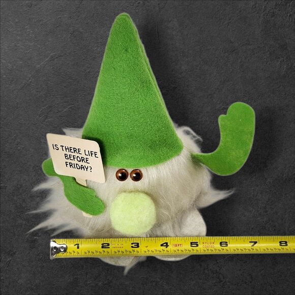 Vintage 1985 Gnome Plush Funny Desk Decor Is There Life Before Friday Green Cute - Picture 8 of 9